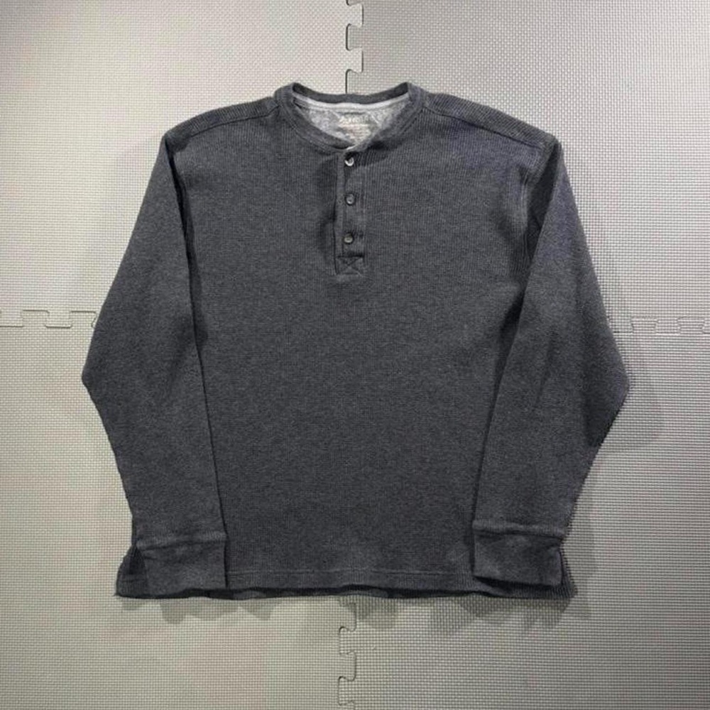 St. Johns Bay Fieldstone Waffle Knit Thermal Henley Grey Mens Large